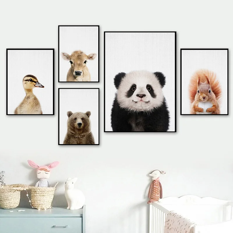 Kawaii милые животные на ферме панда курица утка плакаты принты настенная Картина