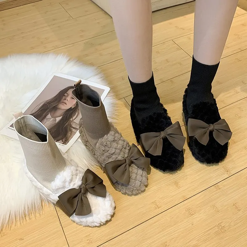 

New Women's Boots Winter Warm Snow Boots Ankle Boots Women Ladies Thick Plush Flock Boots Wool Women Shoes Mid-calf Boots Woman