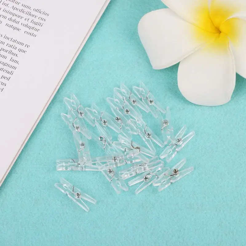 

20Pcs 25mm Mini Spring Clear Transparent Clips Clothes Photo Paper Peg Party Home Decoration 32CB