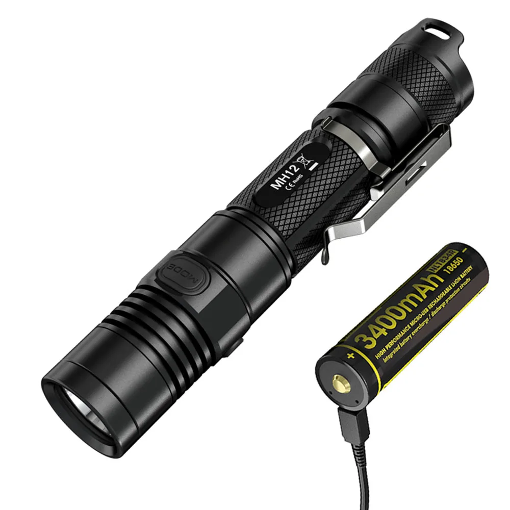 NITECORE MH12 USB Перезаряжаемый фонарик CREE XM-L2 U2 светодиодный Макс 1000 люмен расстояние луча 232 м открытый свет тактический фонарь - Испускаемый цвет: MH12 NL1834R