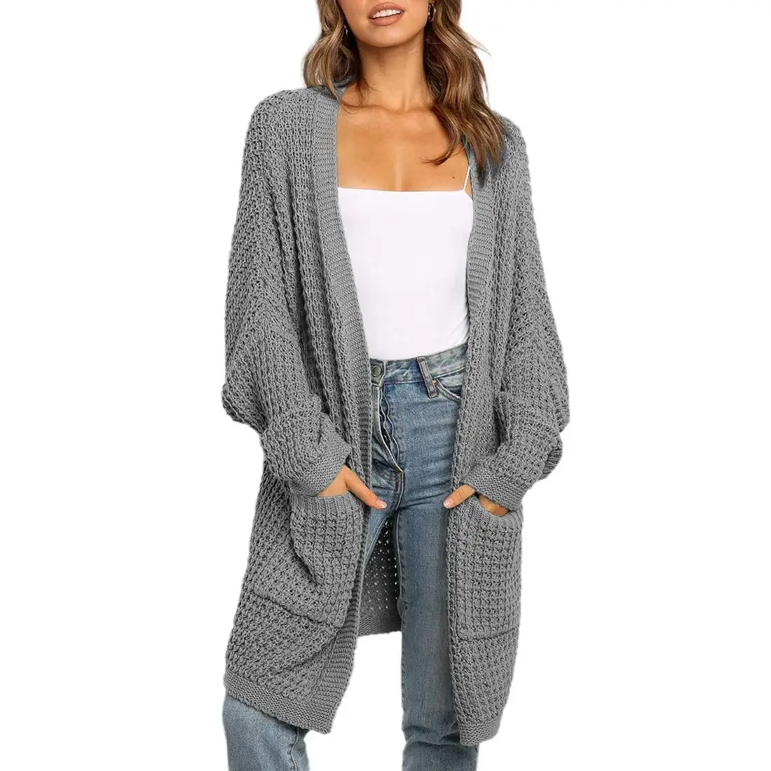 

2020 Color Patchwork Striped Women Sweater Long Batwing Sleeve Loose Cardigan Oversized Casual Knitted Sweater Coat Women