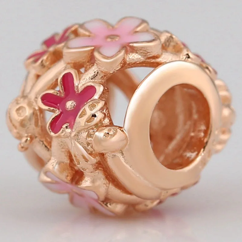 

100% 925 Sterling Silver Bead Fashion Pink Daisy Hollow Ladybug Beads Fit Pandora Women Bracelet & Necklace Diy Jewelry