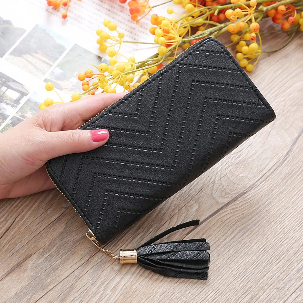 Женские кошельки с милым дизайном на молнии трендовые одноцветные длинные