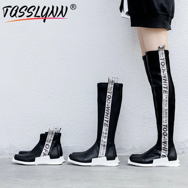 Taslynn/2019 облегающие сапоги в Корейском стиле Высокие без шнуровки с квадратным