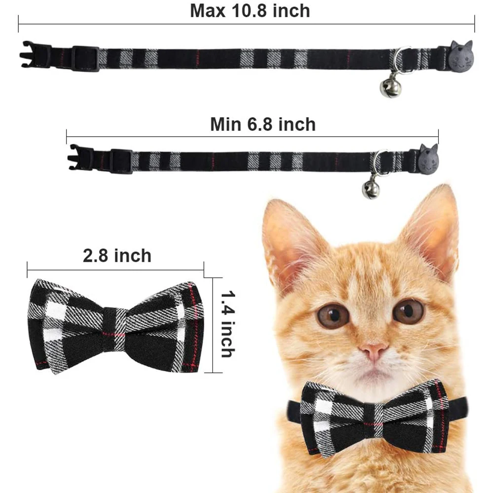 Классический клетчатый галстук-бабочка с колокольчиком для кошек и котят