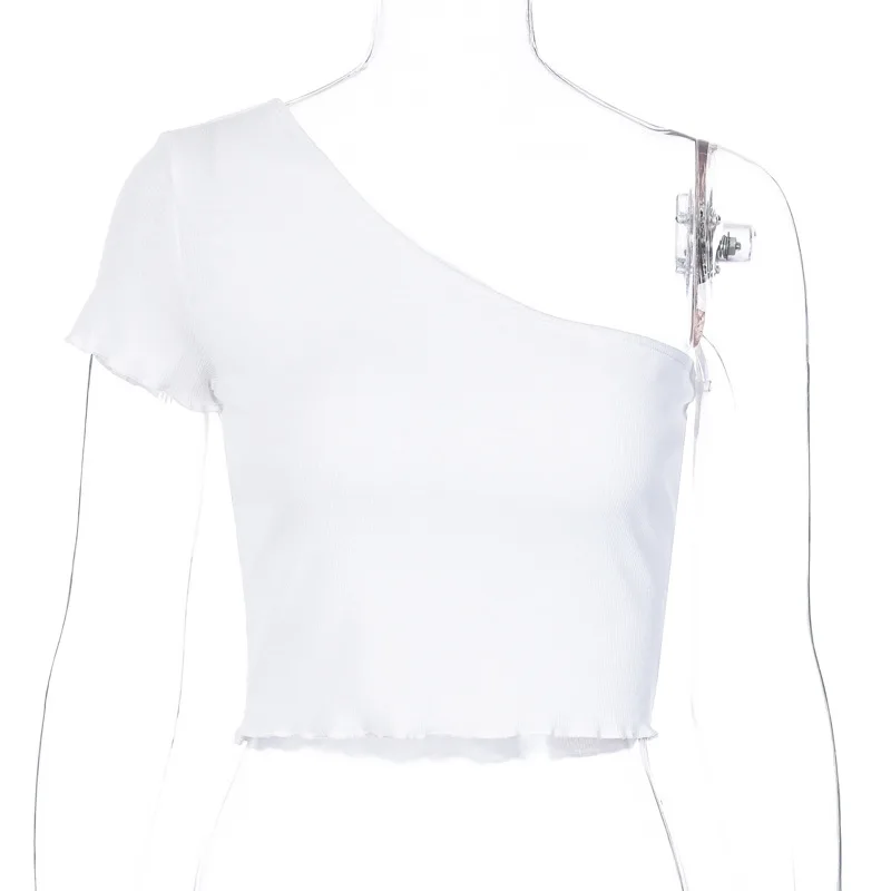 

Summer New Women's Slanted Shoulder Short T-shirt Fashion Casual Slim Sexy Slim Casual Streetwear Women's Top