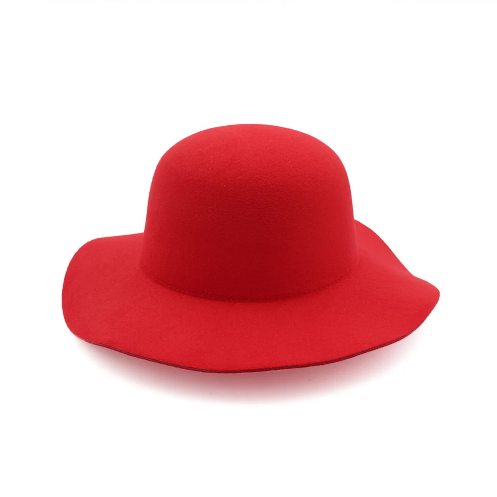 

Elegant England Autumn Winter Big Birm Retro Keep Warm Men Women Woolen Dome Cap Wavy Side Small Brim Top Hat Fashion Jazz Hat