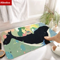 aiboduo whale girly home decoration non slip green bath mat carpet cozy living room floormat 4060cm for family bedroom bathroom