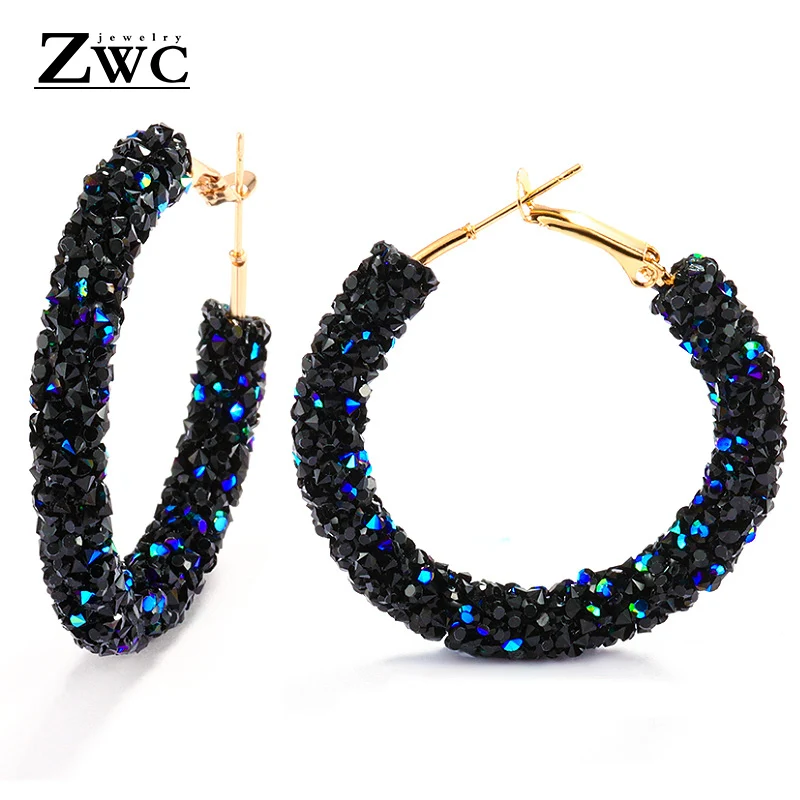Blue ZWC, винтажные корейские большие серьги для женщин, женская мода, золото, кубический цирконий, висячие серьги, серьги геометрической формы, ювелирное изделие - Окраска металла: Blue