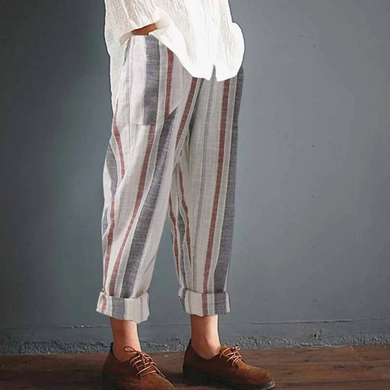 Женские льняные брюки размера плюс летние свободные шаровары с высокой талией и