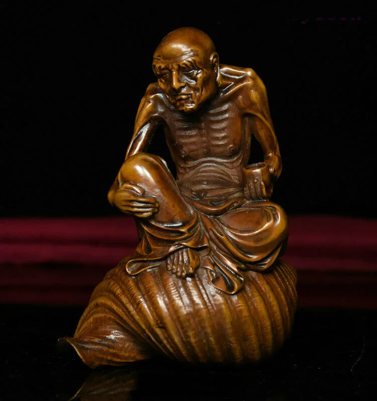 

Свадебное украшение, старая китайская буддистская статуя Будды из бокса, резной монах Arhat Dharma