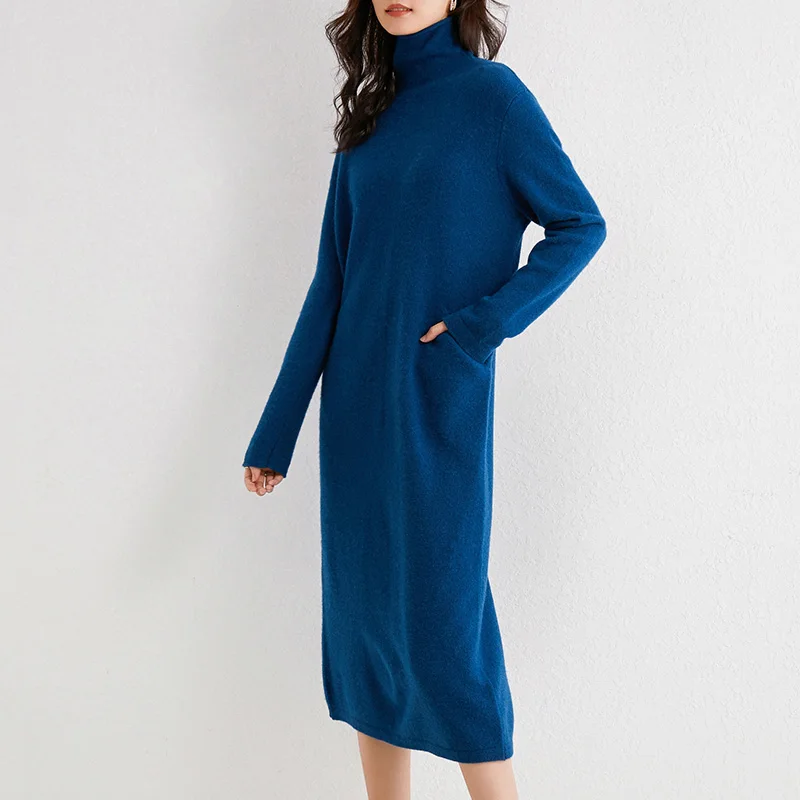 Длинный вязаный пуловер с высоким воротом свитер для женщин осень и зима