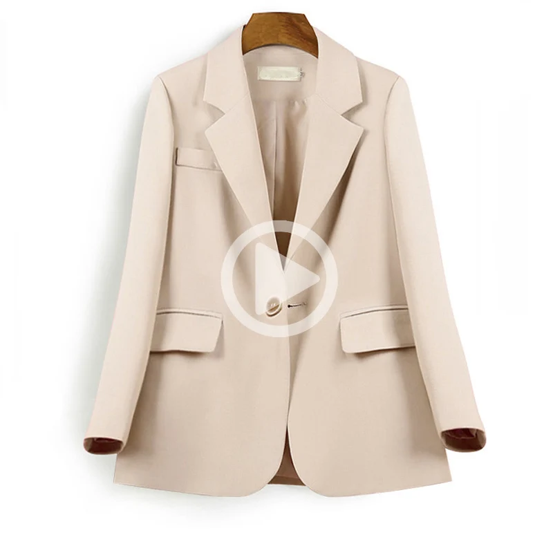 

Autumn Chic Solid Color Elegant Apricot Blazer Women Jacket Ladies Single Button Loose V-Neck Long Sleeve Cardigan blazer women