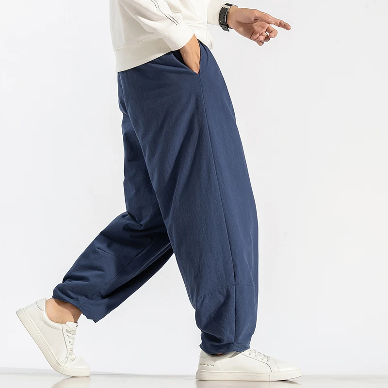 

Men Cotton-padded Pants 2020 Winter Men Thick Linen Harem Pants Man Cotton Solid Black Joggers Pants Male Loose Warm Track Pants