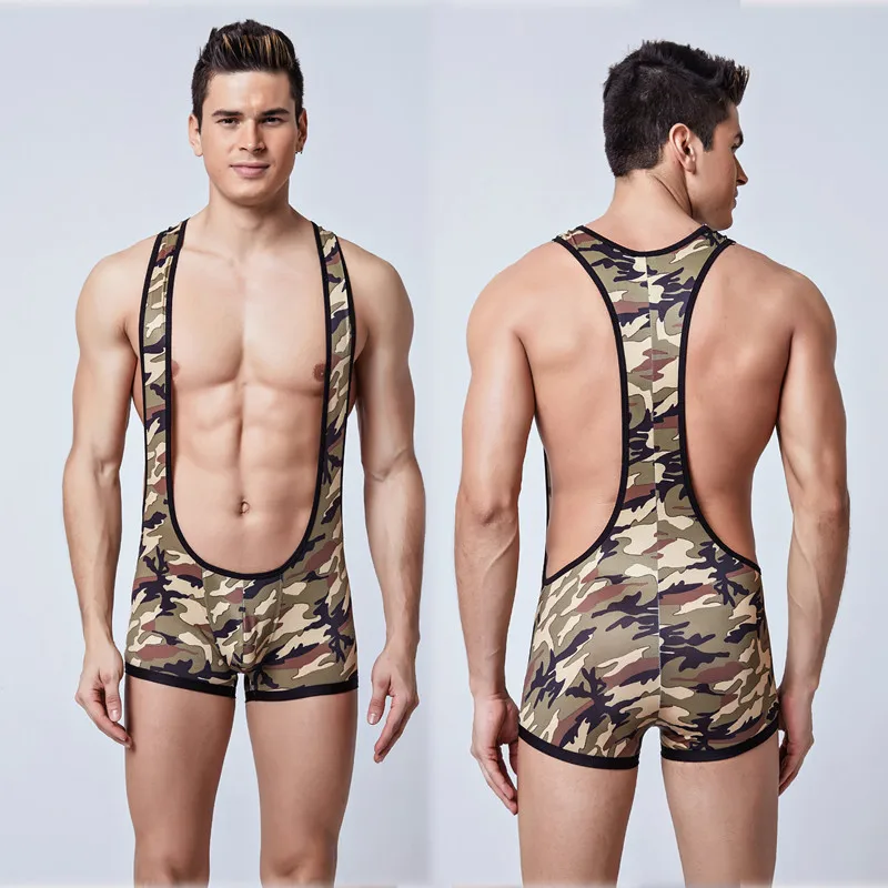 Фетиш мужские эротические штаны для геев боди комбидресс с камуфляжным упругим