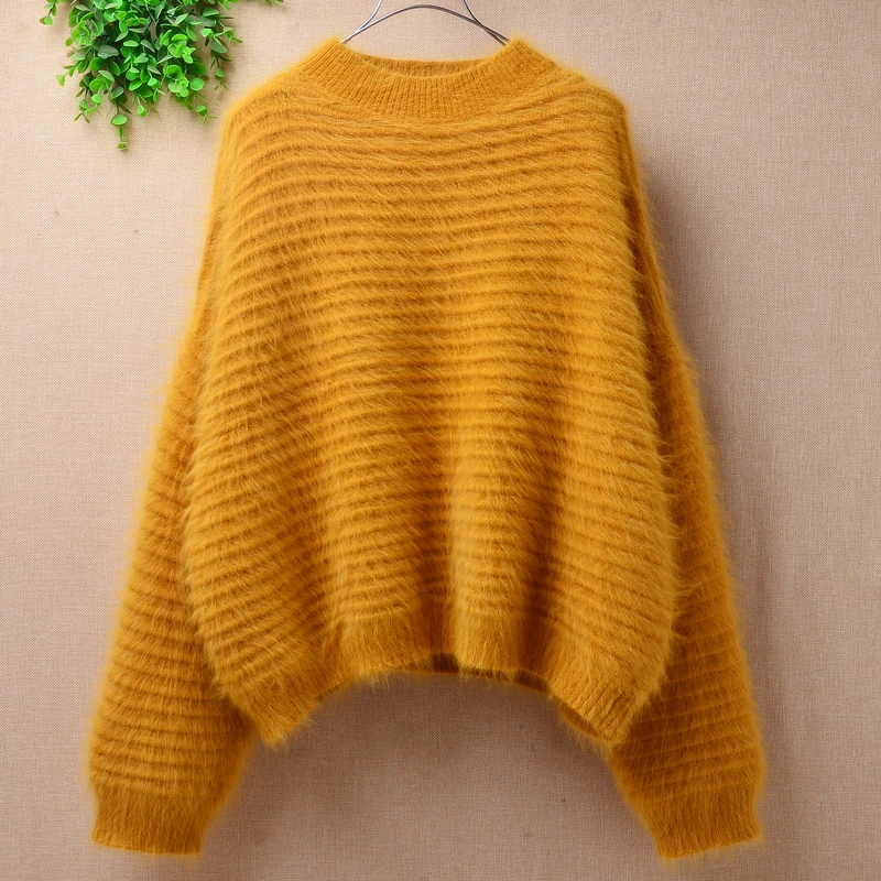 

Женский укороченный топ, Пушистый Плюшевый вязаный короткий пуловер из ангорской шерсти кролика с длинными рукавами, уличная одежда из ангорской шерсти, свитер