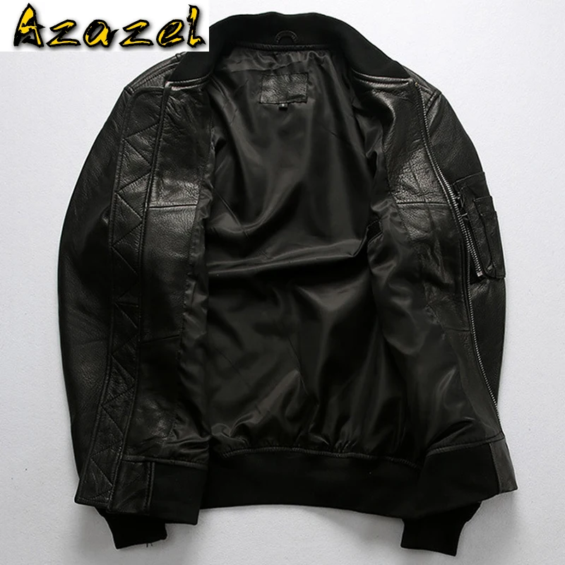 

Мужская кожаная куртка в американском стиле, кожаная куртка-бомбер из настоящей овечьей кожи