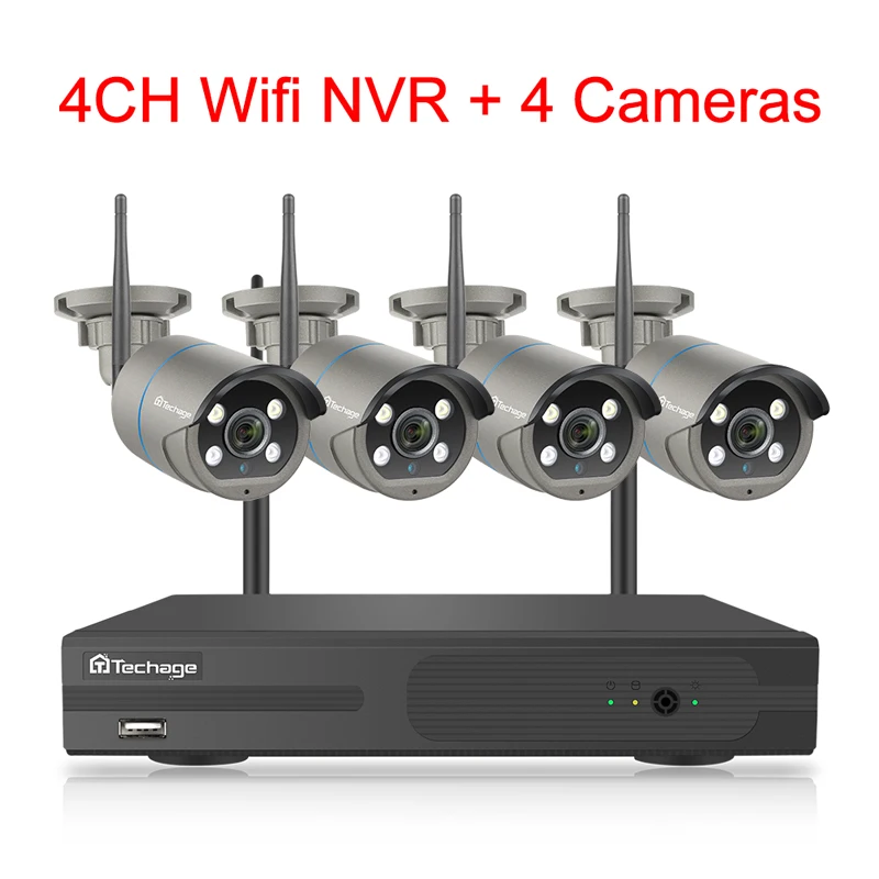 Techage 4CH 1080P Беспроводной Камера NVR Системы 2MP Wi-Fi 4 Массив светодиодный 2-полосная Аудио Звук Видео наружного видеонаблюдения CCTV набор - Цвет: 4CH NVR 4 Cameras
