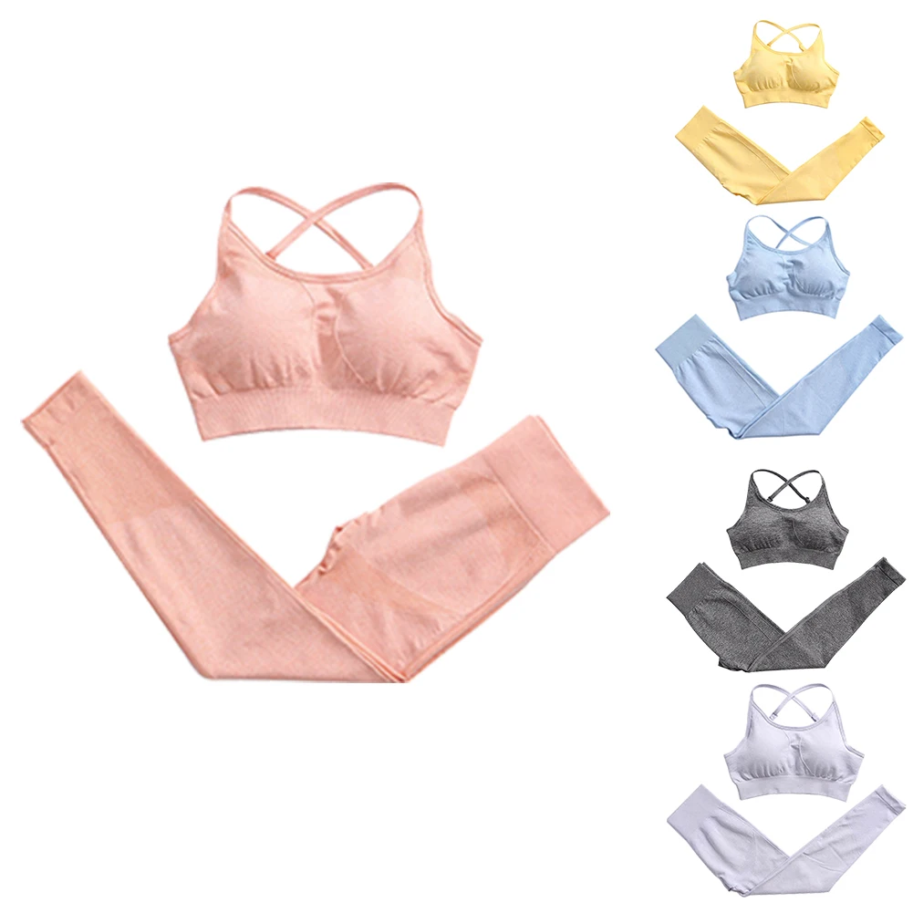

Ladies Seamless Yoga Set Elastic Compression Fabric Fitness Running Sportswear Gym Wear Bra And Pants High Waist Yoga Wear Set