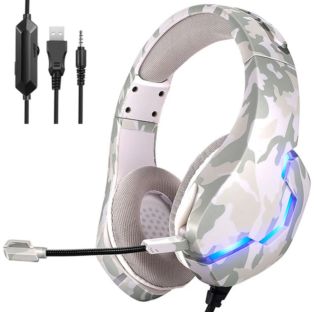 

New Professiona Gaming Wired Headset 3.5mm Over-Ear Heavy Stereo Bass Headphones RGB Light LED with Mic For Laptop Tablet Phone