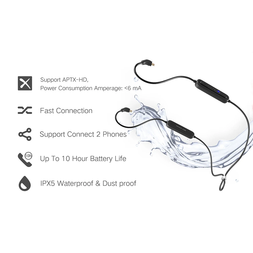 Z3 Bluetooth 5 0 2Pin/MMCX Сменный кабель для наушников AptX HD беспроводные наушники HiFi