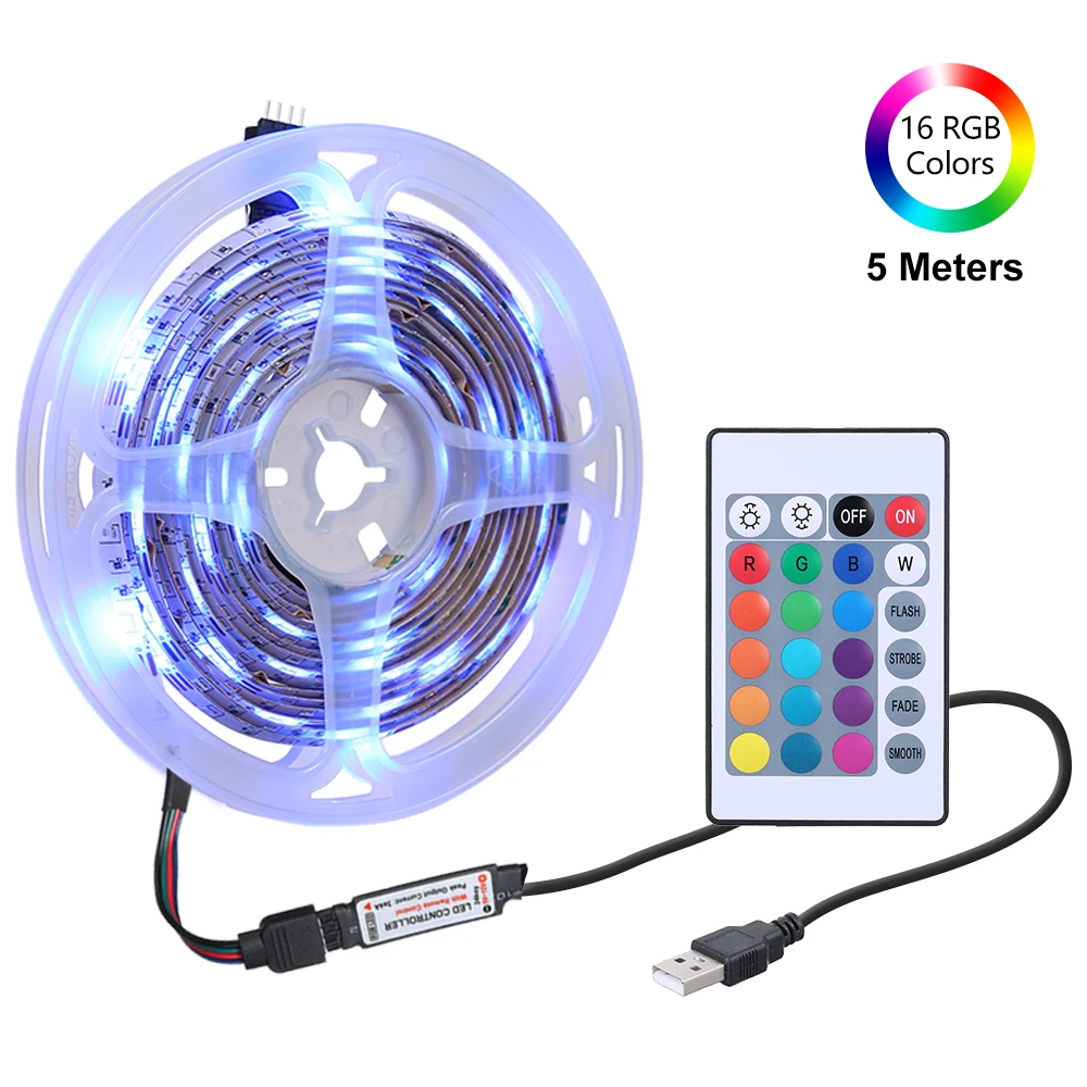 16 цветов Светодиодная лента RGB светильник SMD 3528 DC5V IP65 водонепроницаемая