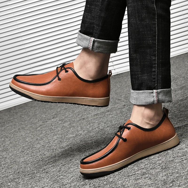 Harga Sepatu Kasual Musim Gugur 2021 Untuk Anak Laki-laki Besar Sepatu Jalan Hitam Pria Populer Sneakers Kulit Flat Sepatu Driver Antiselip Pria