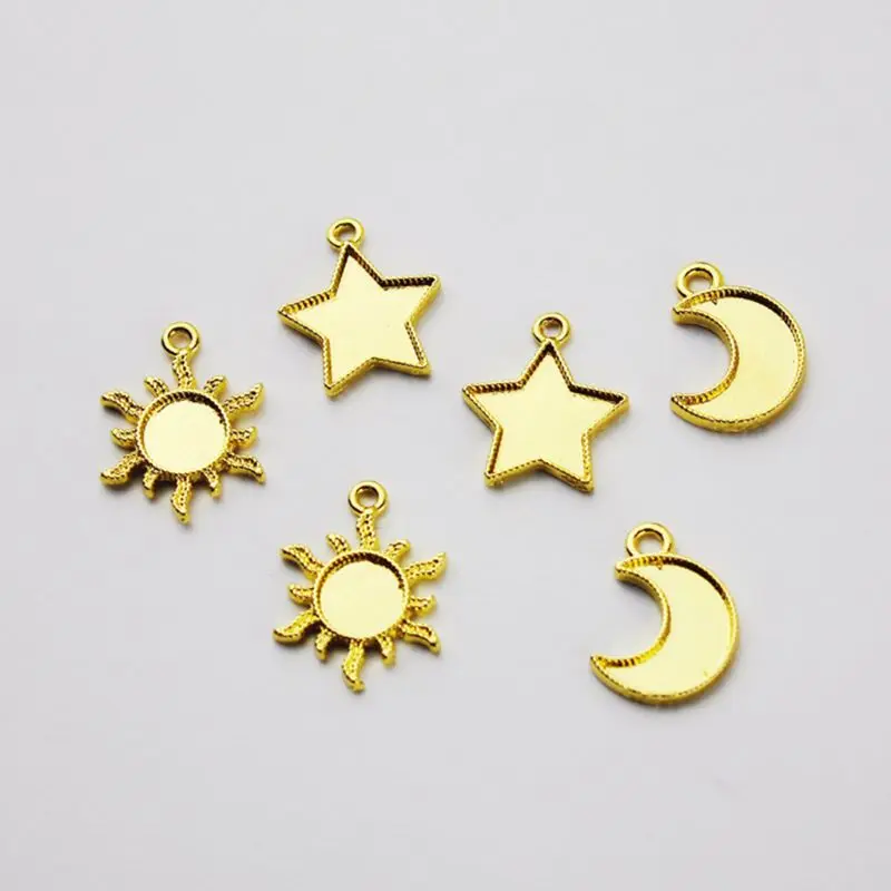 

Metal Frame Star Moon Sun Pendant Open Bezel Setting Cabochon UV Resin Charm Jewelry Making Casting Craft DIY 30pcs