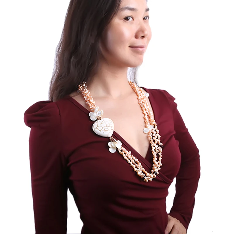 JYX новейший стиль Удивительное белое круглое бирюзовое ожерелье с розовым