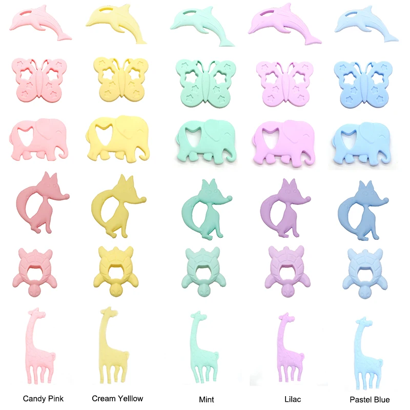 Chenkai 1SET Silicone Giraffe Fox Turtle Butterfly Dolphin Elephant Teethers For DIY Baby Nursing Pacifier Clip Necklace Jewelry