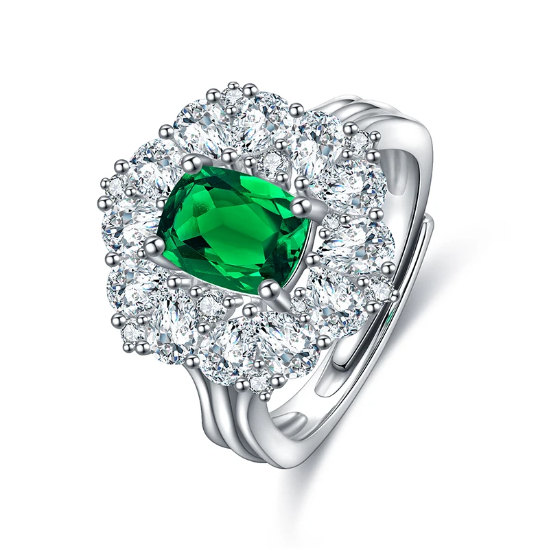 

1.30ct 925 Sterling Silver Plated Ring For Women Pure Emerald Bijoux Femme Mujer Jewelry Gemstone Lab Grown