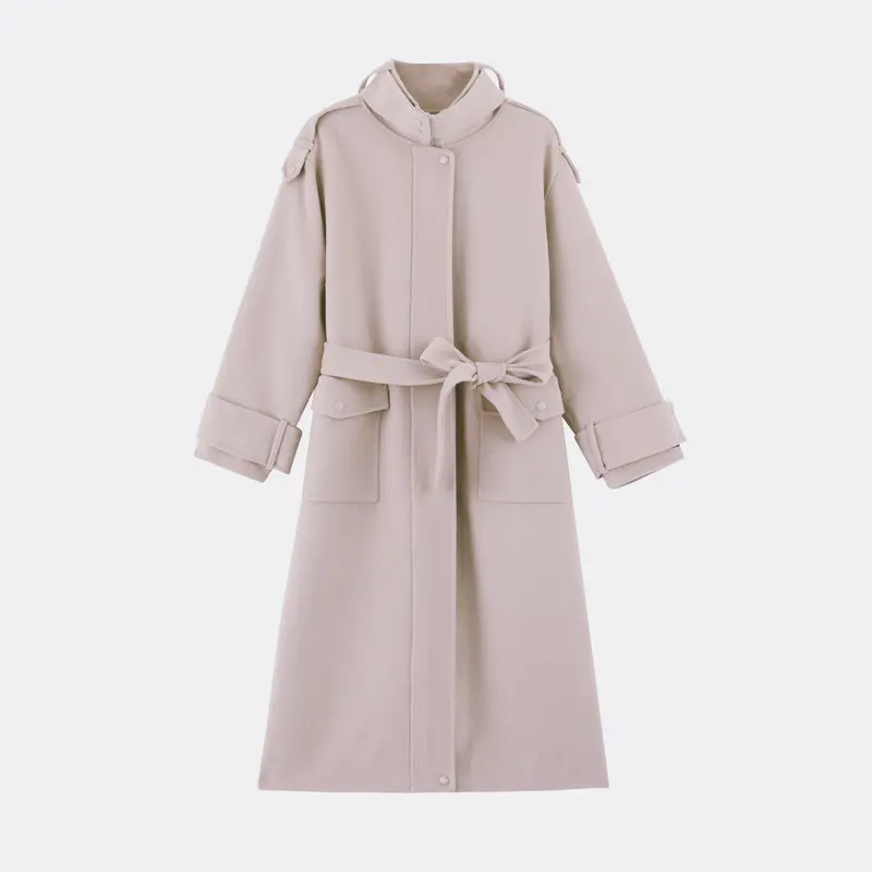 

ZCSMLL 2021 New Autumn Spring Loose Women Windbreakers Turn-down Collar Long Sleeve Korean Fashion Solid Color Female Coat Tide