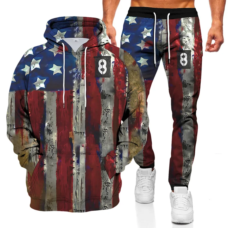 

Stripe 3D printing men's casual sportswear men's sweatshirt and sweatpants two piece sportswear men's clothing Pullover Hoodie