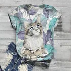 Блузка женская с 3D принтом кота, модный Свободный Топ с круглым вырезом, Повседневная рубашка, пуловер с коротким рукавом, лето 2020