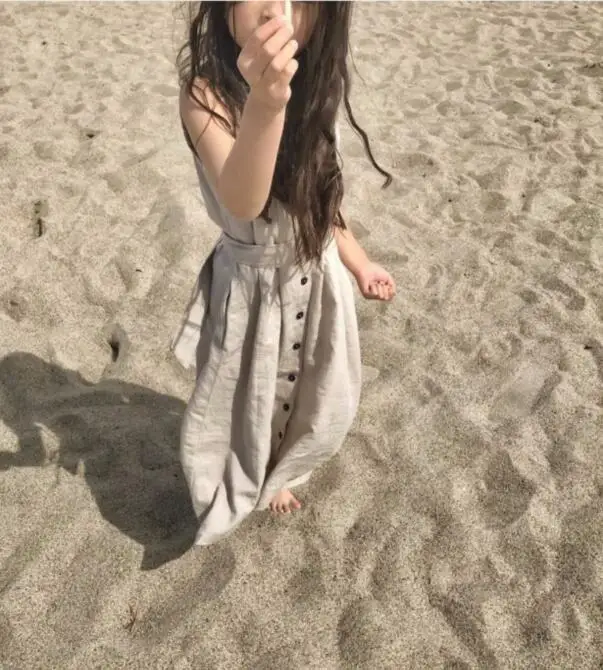 Модное Длинное Платье для девочек на пуговицах без рукавов однотонное красивое