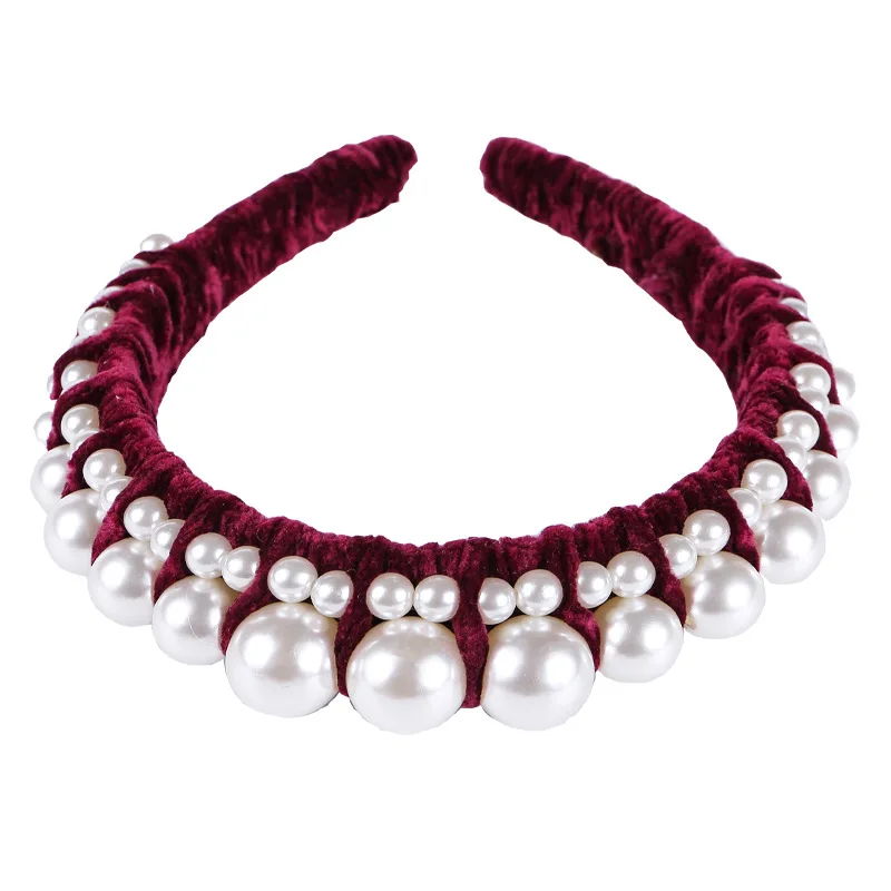 

Fashion Boutique Flannelette Hair Accessories Women's Pearls Wrapped Velvet Wide-brimmed Headband Wild Girl Hair Band Headwear