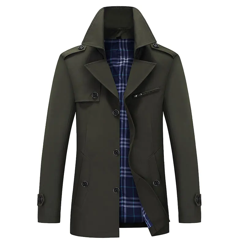 Мужская Осенняя ветровка мужской длинный Тренч для отдыха мужское однотонное