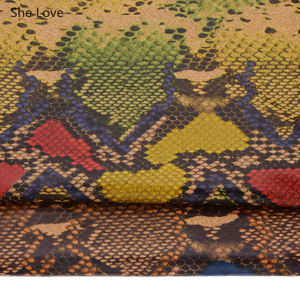 Мягкая пробковая кожа с тиснением под змеиную кожу синтетическая ткань для