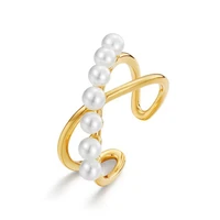 ly 925 sterling silver shell pearl 9k gold elegant trendy fashion open ring for women jewelry gift