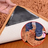 4pcslot rug gripper stopper tape triangle reusable anti skid rubber mat non slip patch mat washable sticker black corners pad