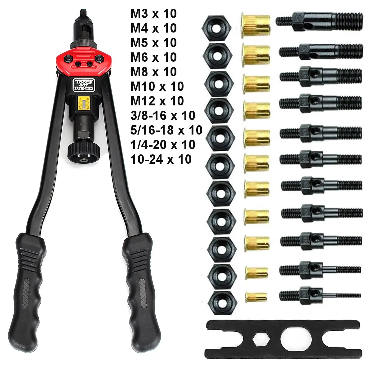 

Hand Threaded Rivet Nuts Guns with nuts Double Insert Manual Riveter Riveting Rivnut Tools Set for M3/M4/M5/M6/M8/M10/M12 Nut