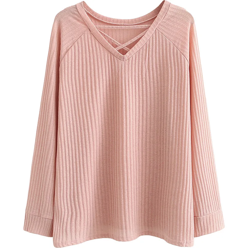 Повседневные трикотажные футболки для женщин 2020 Весна длинный рукав сплошной