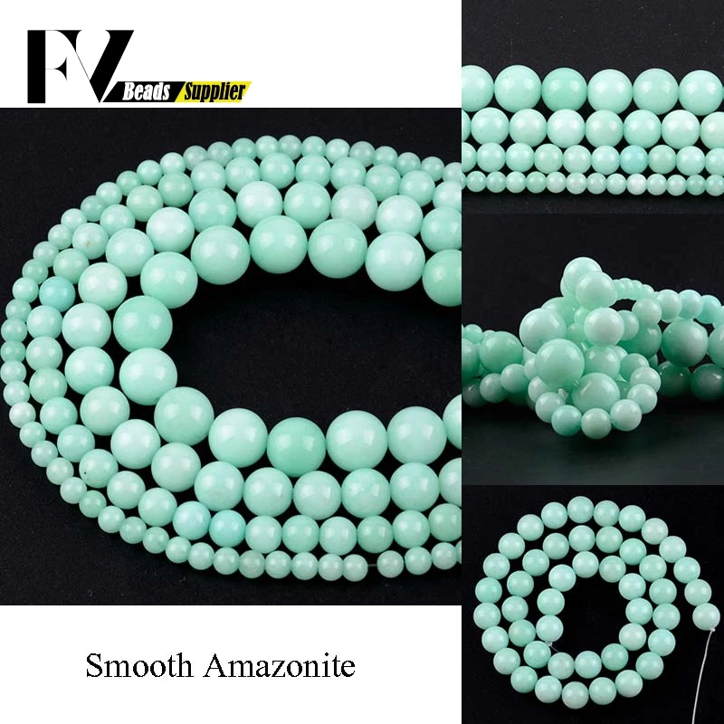 

Wholesale 4-12mm Light Green Amazonite Jades Spacer Round Stone Beads For Jewelry Making DIY Bracelets Necklace Needlework 15"