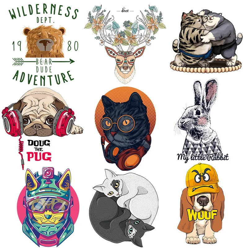 

Fashionable INS Style Fun Animal Cat, Elk, Puppy With Headphones, Heat Transfer Printing Of Fusible Iron On T-shirt For Children