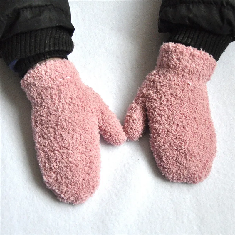 

Warm Plush Thick Warm Kid Gloves Winter Plus Velvet Mittens Children Kid Coral Fleece Full Finger Gloves For 1-4Y Kids Gloves