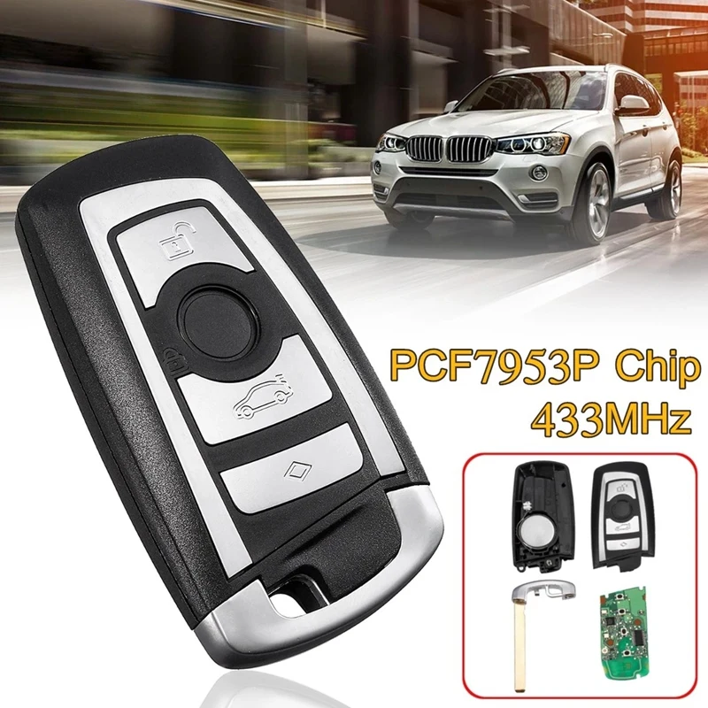 

Smart Car Key Remote Shell For-BMW 3 7 F Series X3 CAS4 4 Buttons Fob with PCF7953P Chip 433MHz Key Case Cover