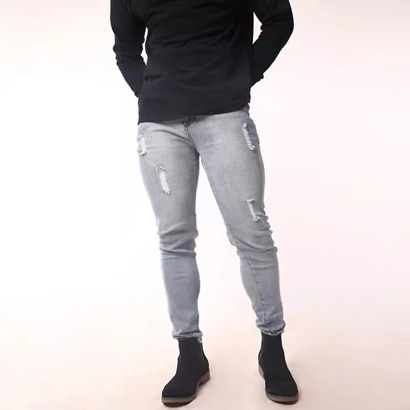 2020 Для мужчин разрисованная в стиле обтягивающие Прямые рваные плиссированные с