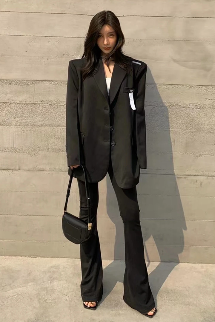 

Pure Back Zipper Design Three-Dimensional Cut Long Loose-Fitting Casual Suit Coat Spring New