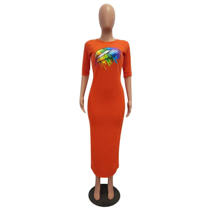 Повседневное Для женщин Bodycon платье летние модные разноцветные радужные губы офсетная печать обхват талии, обхват бедер, ужин платья для Для женщин vestidos mujer