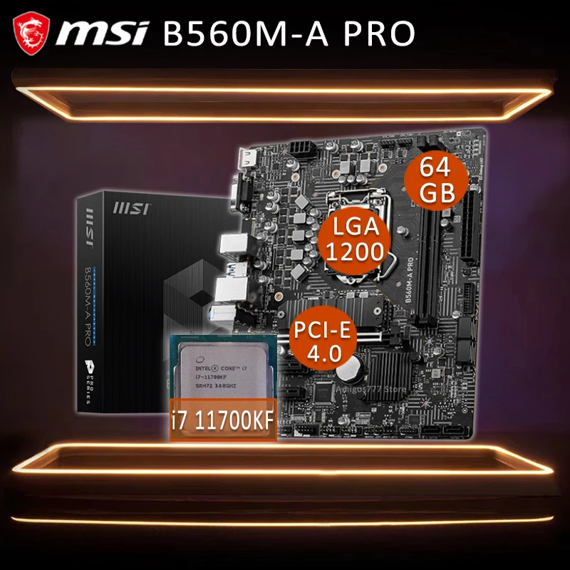 

Материнская плата MSI B560M-A PRO с процессором Intel Core i7 11700KF, игровая материнская плата, комбинированная материнская плата i7, настольный компьютер...